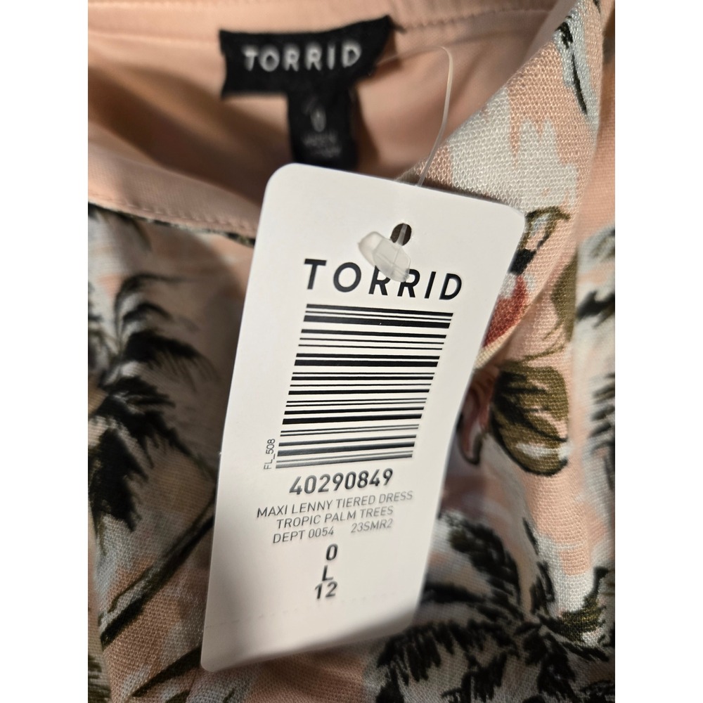 Torrid Women Peach Tropical Palm Floral Tiered Maxi Dress Size 0 New 17225261 - Picture 8 of 9
